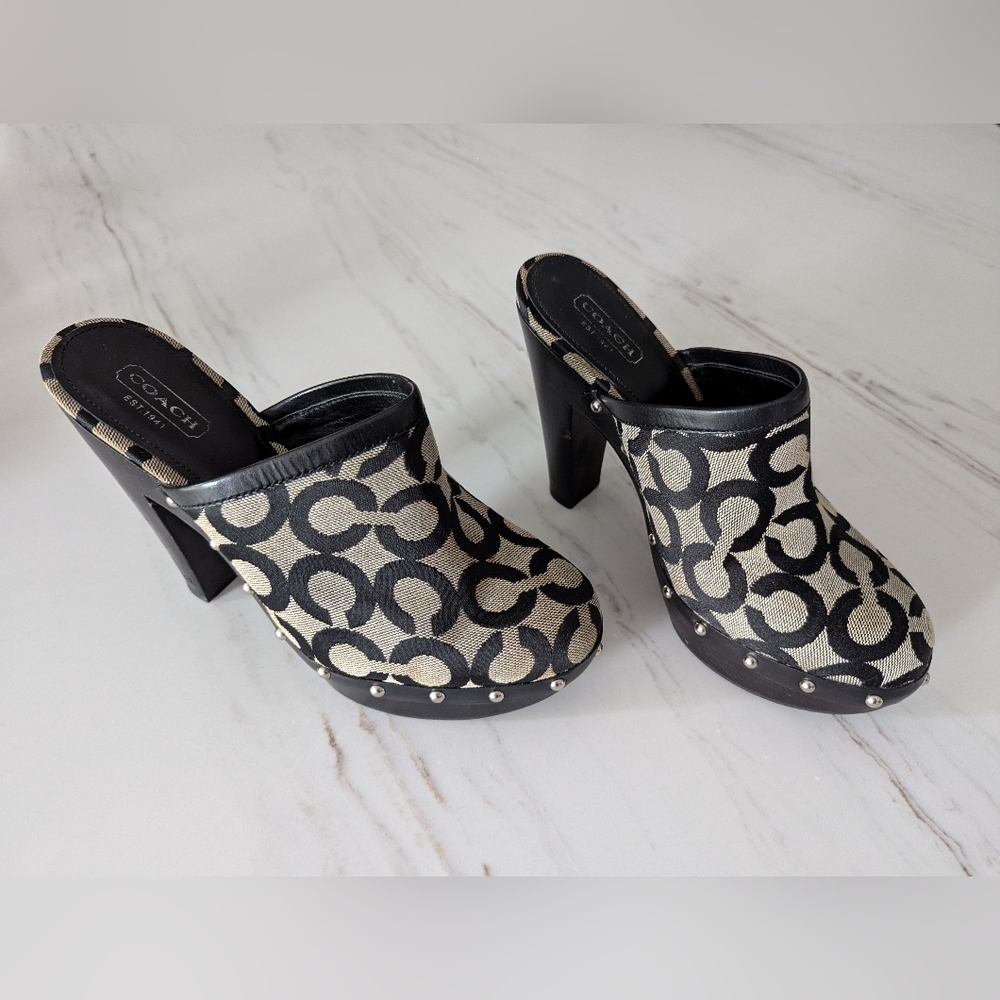 Coach Signature Canvas Mule Clogs - Black & Tan With C Monogram - Picture 14 of 16